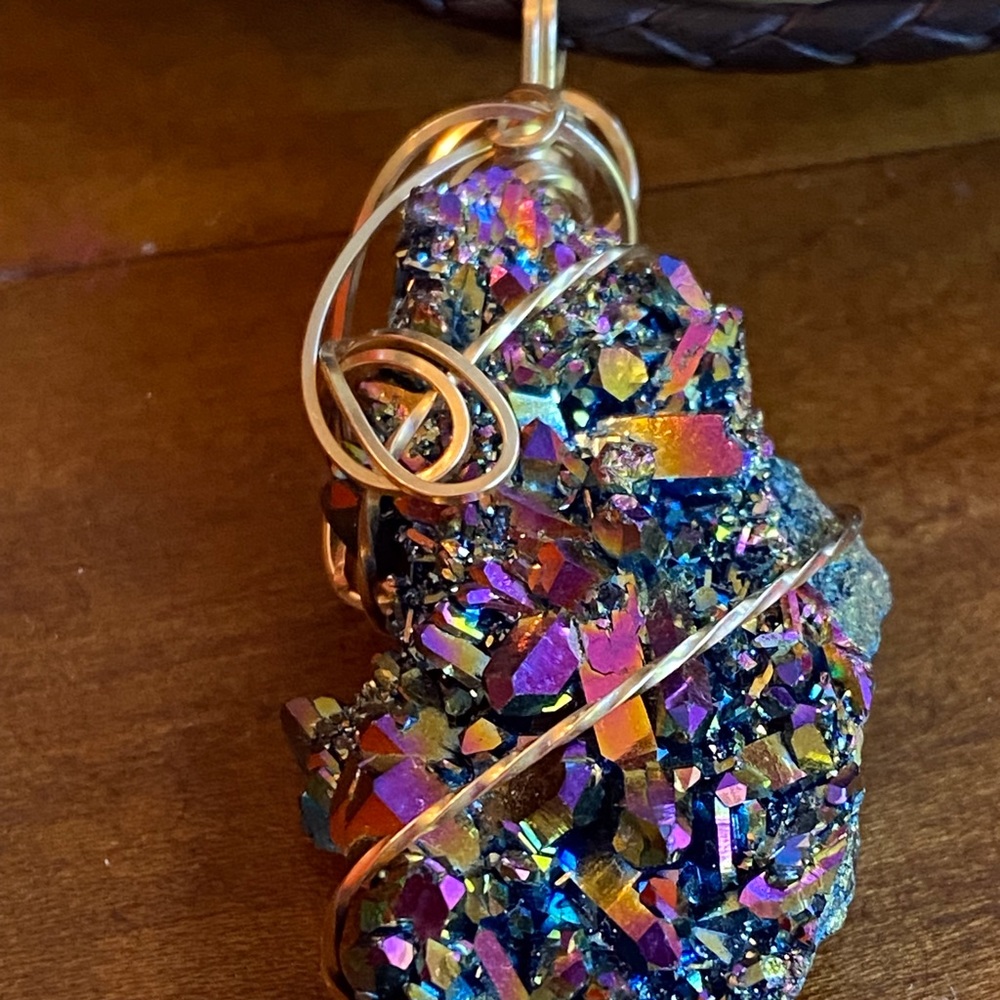 Wire Wrapped Titanium Druzy Pendant 14k GF Wire - Picture 4 of 12